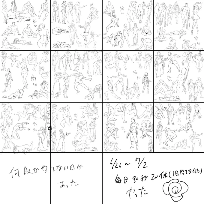 今週のクロッキー。何故か1日やってない日があった。毎日やってるつもりだったんだけど。。 