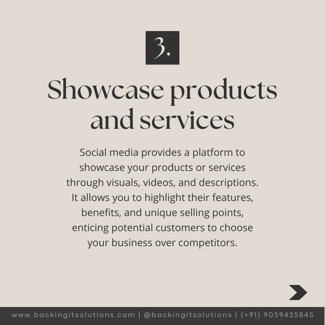 BackingITSols's tweet photo. It is important for increasing brand awareness, engaging with customers, targeting specific audiences, showcasing products/services, accessing valuable insights, gaining a competitive advantage, and implementing cost-effective marketing strategies. https://t.co/M98wf0yPjY