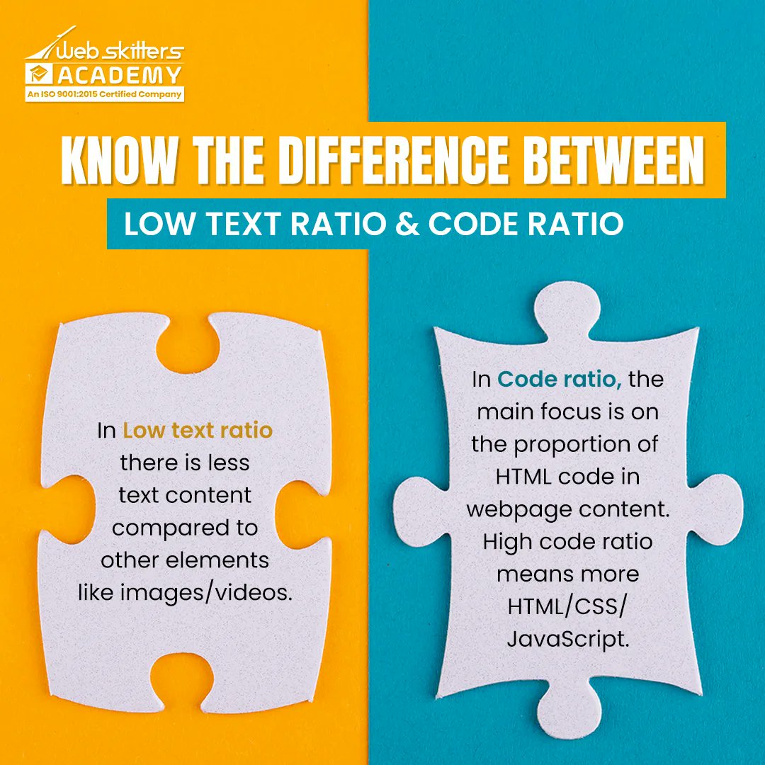 WebSkitters_Edu's tweet image. Do you know there is a difference between low text ratio and code ratio?
Let’s inform you about the details!
Stay tuned for more interesting facts. 

#WebskittersAcademy #lowtestratio #coderatio #knowthe difference #difference #knowtherightfact #enhancyourknowledge #growwithus
