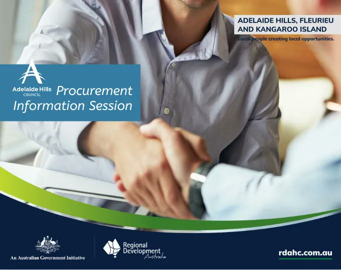 RDA_AHFKI's tweet photo. If you'd like to provide goods or services to the #AdelaideHills Council, they'll be running a workshop about their procurement process. 

DATE: 19 July 2023 
TIME: 5:30pm-7:30pm
VENUE: 63 Mount Barker Road | Stirling 

Register here to attend: https://t.co/rmoE4mSCTJ https://t.co/oDm0eOvEkx
