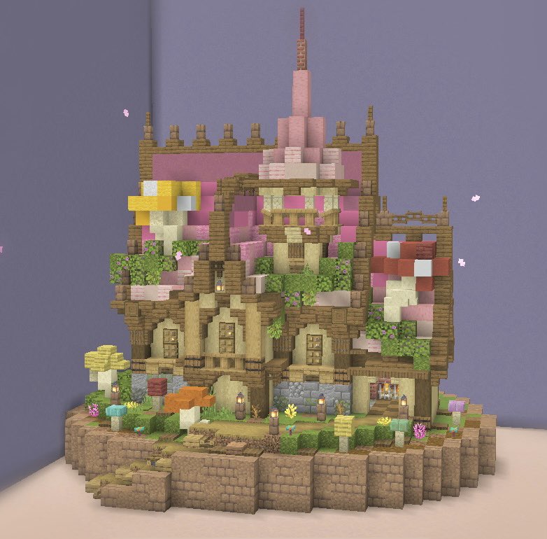 pengu_uin's tweet photo. 朱サバのさくら祭り
きのこが生えたメルヘンな家を作りました🍄
#朱サバ #FeatureMeMinecraft https://t.co/m50V0kqwdA