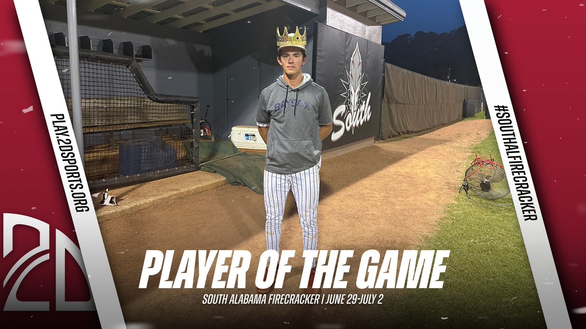 2DsportsPOG's tweet image. ⭐️ PLAYER OF THE GAME ⭐️

Trey McDonald: 4IP Shutout 

Summer Team: Bay Sox

#SouthALFirecracker 
@2DsportsAL