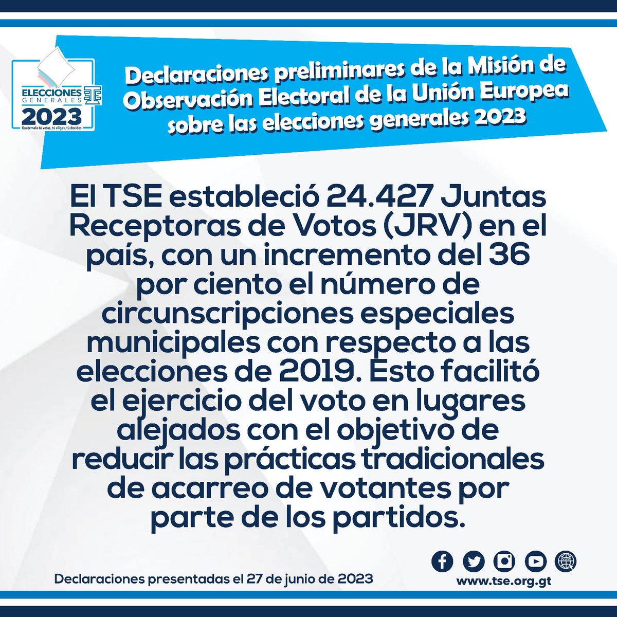 TSEGuatemala's tweet photo. La Misión de Observación Electoral de la Unión Europea (@moeUEgt2023), en su declaración preliminar resalta la facilidad del ejercicio del voto en el área rural. 

¡Proceso electoral confiable y transparente! 🇬🇹 https://t.co/qeeD15nzQd