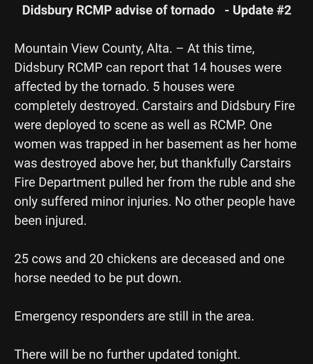 HouckisPokisewx's tweet photo. Update on the tornado situation near Didsbury #abstorm https://t.co/a8N13rVAhV
