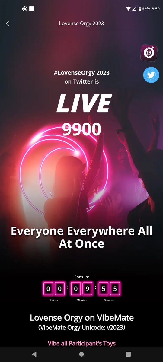 MDarkness79's tweet photo. 9 minutes and 100 players til 10,000 #LovenseOrgy https://t.co/gJZ0vtESZh
