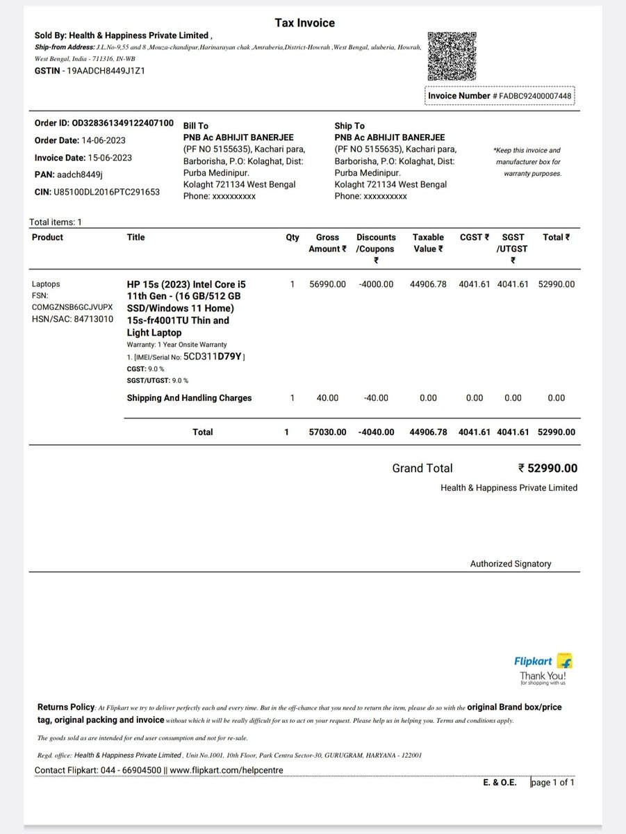Uniquenayan's tweet photo. @HPSupport @HPIndia @consumr_rights 
Purchased the laptop on 14-06-2023 but laptop serial no registered with HP on 24-04-2023. How it possible? Refurbished damage laptop sell Flipkart. Big scam. https://t.co/DubiObqFKP