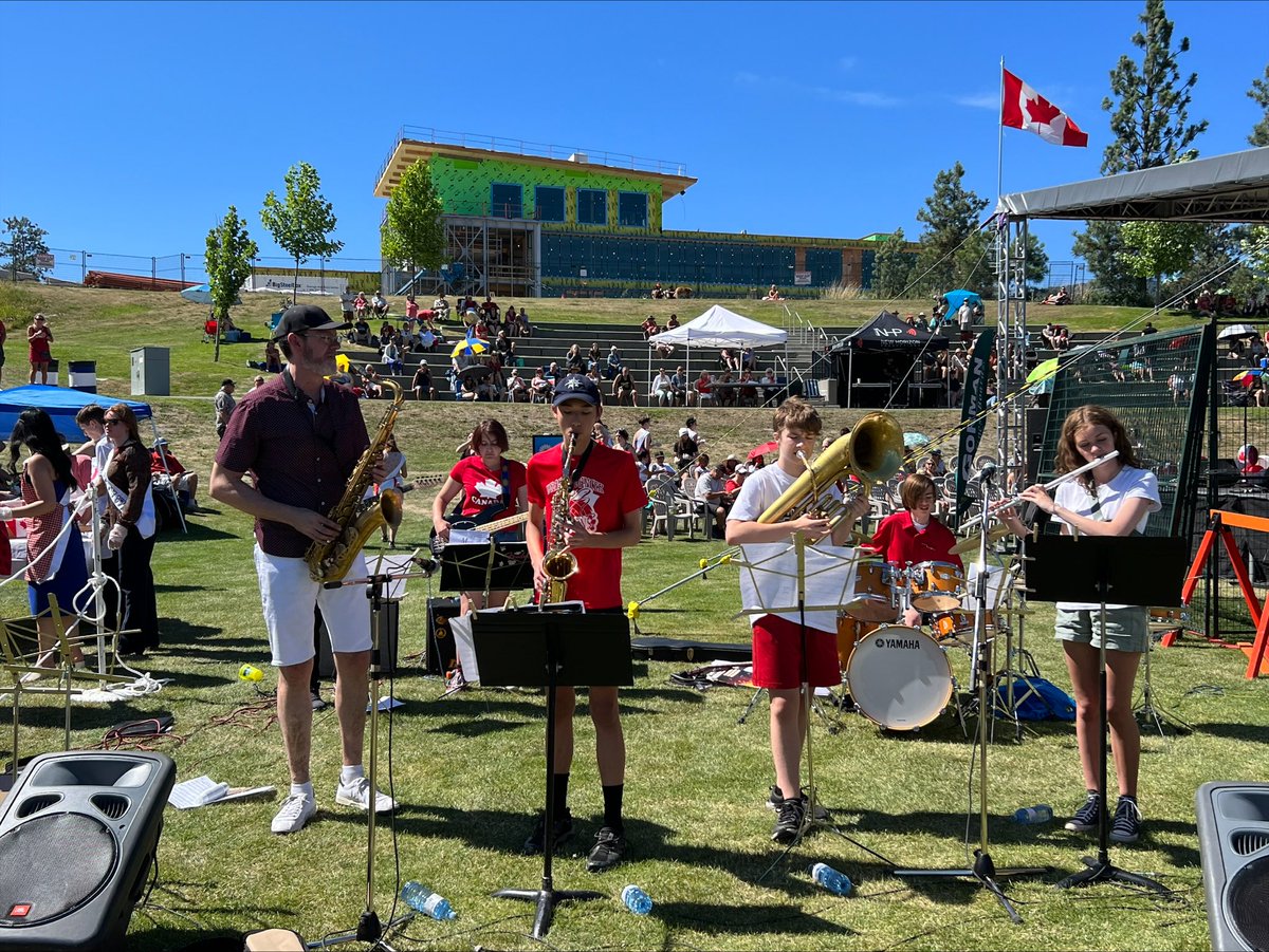 Thanks to our CNB Jazz Band Combo students &amp; Mr. Thomson for their performances today at the West Kelowna Canada Celebration! 🇨🇦 🎶 Both CNB &amp; GMS student musicians played O Canada during the cake celebration while the crowd sang along! ⁦<a href="/SD23News/">Central Okanagan Public Schools</a>⁩