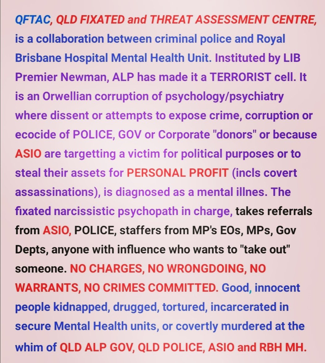 Desperate, I pleaded with criminal-in-chief, Dreyfus, re ASIO/cops for help. He ignored ASIO, said cops a Qld matter, referred my complaint, knowing Gov participation in my persecution, to Mark Ryan. Now serious COVERING-UP, RBWH MH STITCH-UP.
<a href="/Karmageddon67/">Roadkill Wallaby Reef Foundation 🌎💦🌴🦘🐨🦅🦇🐬</a> need help with mail?
