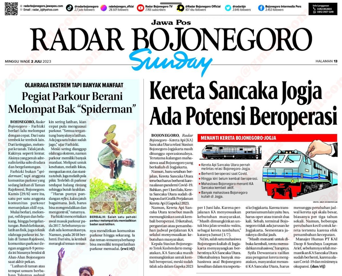SamRiza80's tweet photo. @KAI121 menunggu beroperasinya kembali KA Sancaka Utara. Surabaya-Jogja lewat Bojonegoro. Trimakasih @radarbojonegoro telah memberitakan harapan warga  Bojonegoro 🙏 https://t.co/BWCyJj47qd