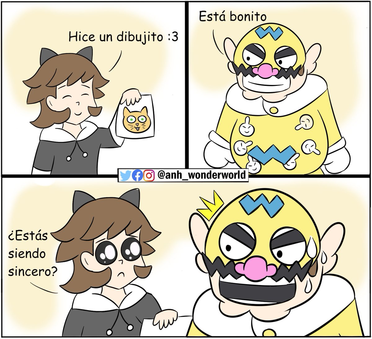AnhWonderworld's tweet photo. Cada vez cuando me dicen que algo que hago está bonito 

#draw #fanart #wario #warioman #viñeta #humor https://t.co/9Xq9TRkOm4