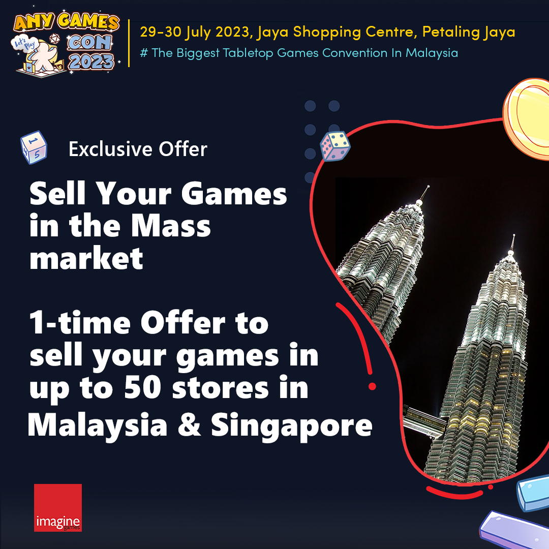 AnyGameFun's tweet photo. Exclusive Offer ✦ for Local Game Designer
 Selling your games in the mass market, and 1-time offer to sell your games in up to 50 stores in Malaysia &amp; Singapore, Get the detail &amp; Register at Any Games Con 2023!  📅 Date: ​ 29 - 30 July 2023 https://t.co/ODiXjcxRCx