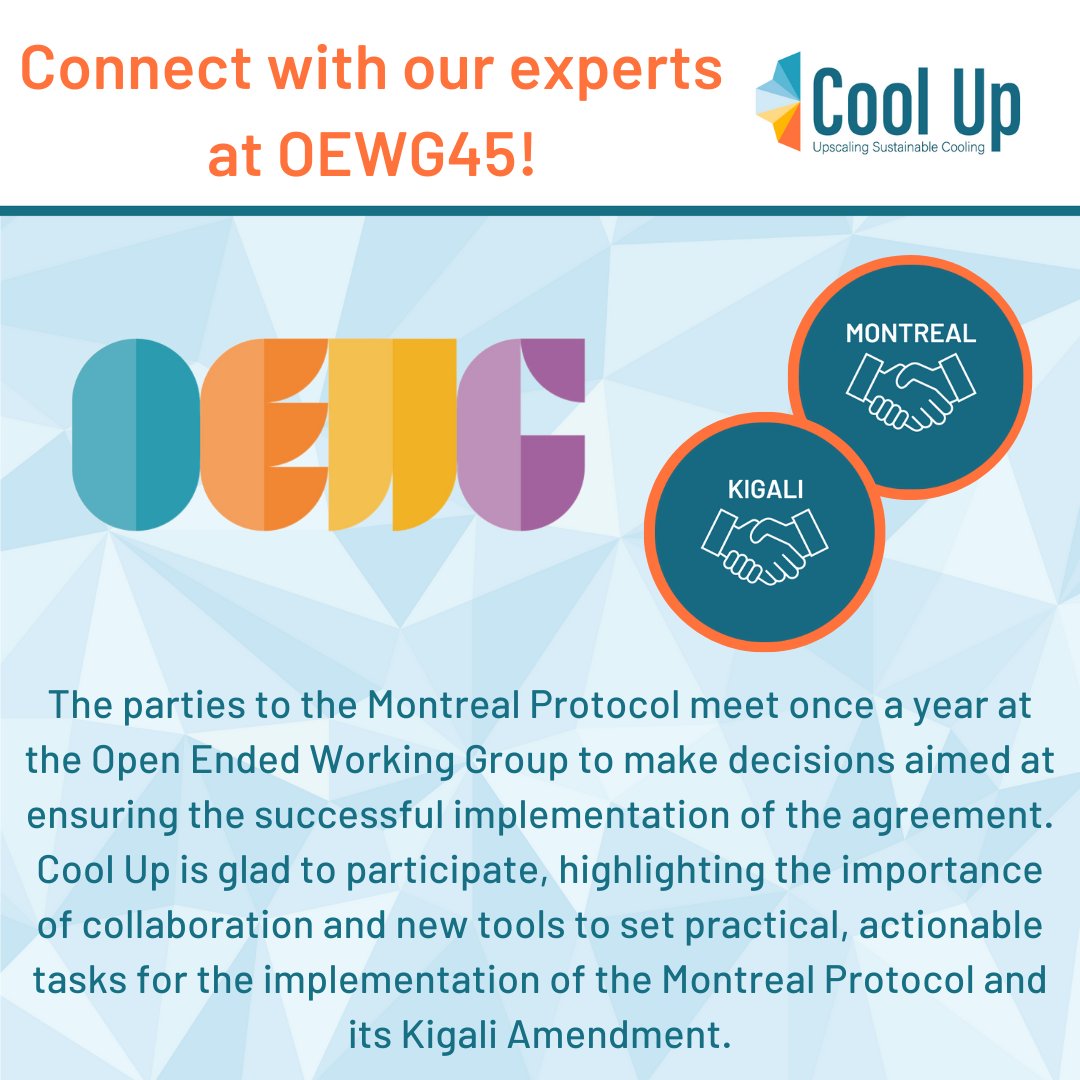 The #MontrealProtocol is a great example of what can be achieved through international collaboration and cooperation ❄ This week we're at #OWEG45 - join us for lunch on Th 6 July for, 'Modelling tools for the cooling sector!' @Guidehouse @OekoRecherche @UNEPozone