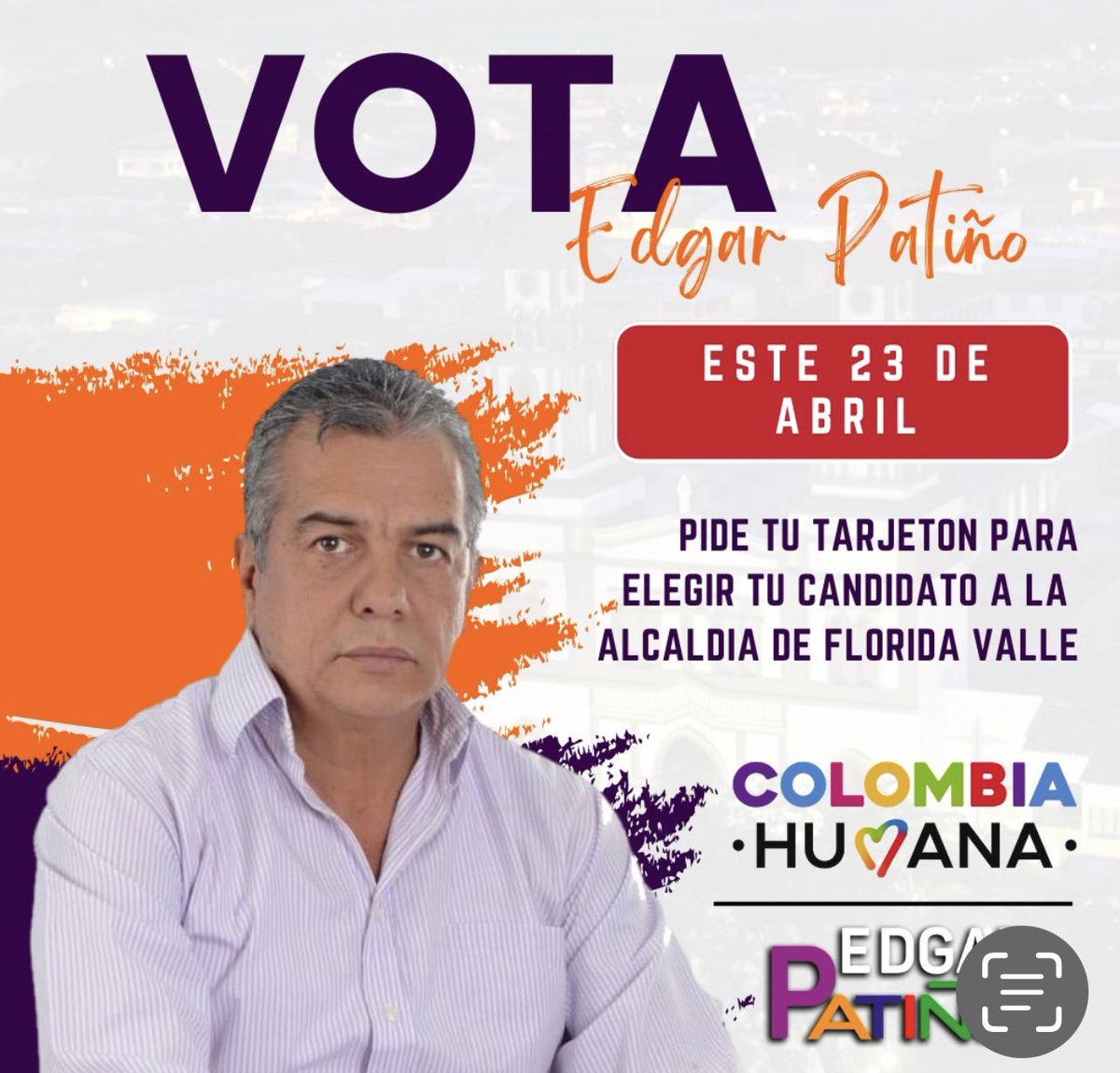 AlexLopezMaya's tweet photo. Hace 1 hora nuestro hermano y compañero
Edgar Patiño dirigente Social y político del Valle del cauca, ha sufrido un atentado contra su vida en el municipio de Florida 
3 impactos de bala ingresaron a su cuerpo, está siendo atendido en un hospital para salvar su vida.
Oramos por su recuperación y bienestar.
De la misma manera solicitamos a nuestro Presidente de la Republica @petrogustavo quien conoce de las luchas de Edgar Patiño, que se tomen todas las medidas tanto en atención en salud y seguridad para garantizar su vida.
Edgar actualmente es precandidato a la Alcaldía de Florida Valle del Cauca por la Colombia Humana.
@mindefensa 
@PoliciaColombia 
@Supersalud 
@ColombiaHumana_ 
@PactoCol