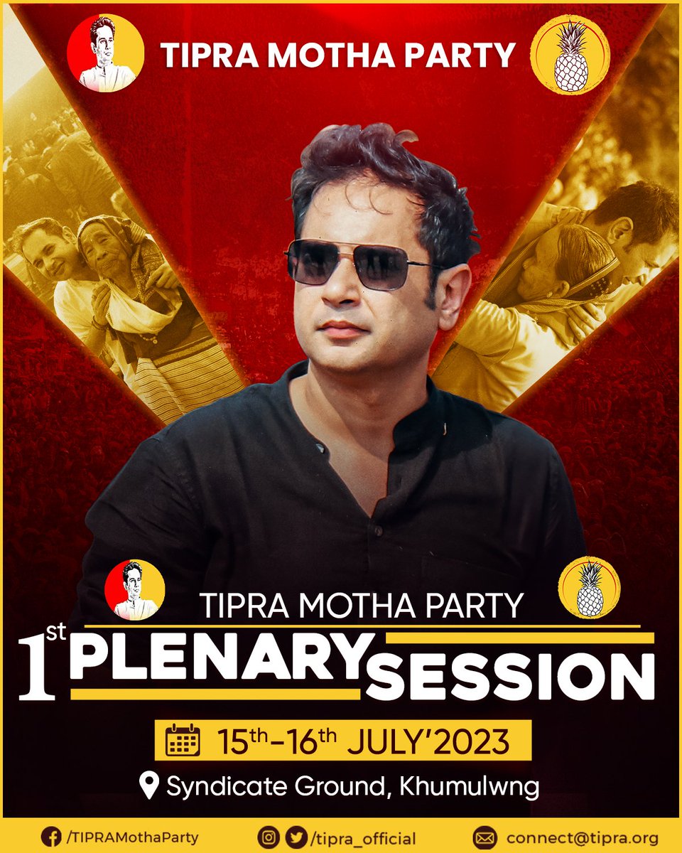 tipra_official's tweet photo. TIPRA Motha Party’s 1st Plenary Session will be held on 15th and 16th July 2023 at the Syndicate Ground, Khumulwng.
@PradyotManikya
#BubagraLongLive
#TIPRAMothaLongLive https://t.co/JrtTuHejFj