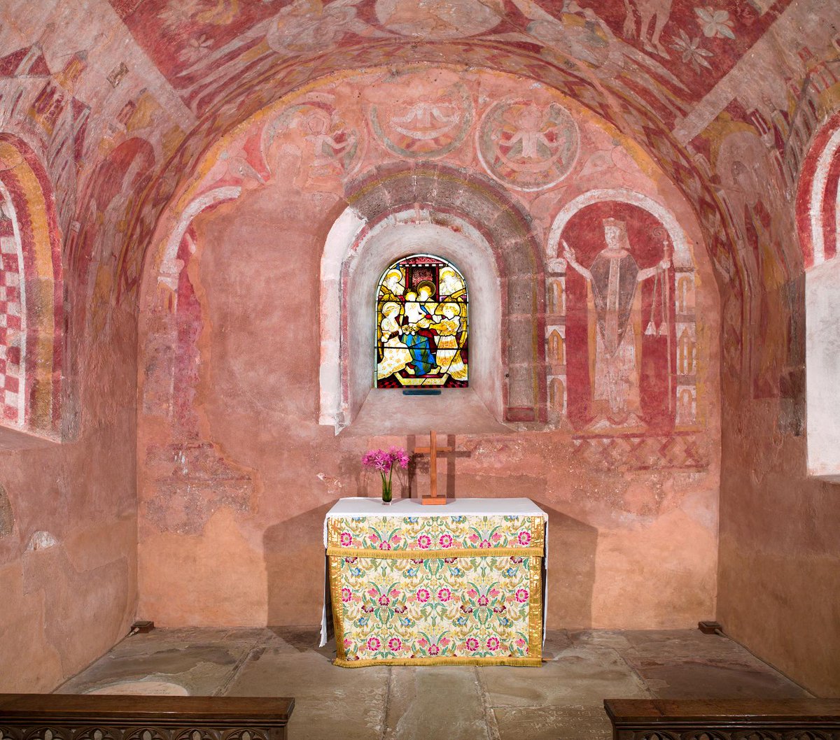This simple Norman church, St Mary's in Kempley, Gloucestershire, contains some of England's best-preserved medieval wall paintings.

Those in the chancel are particularly rare, from the early 12th century, and are the most complete set of Romanesque frescos in northern Europe.
