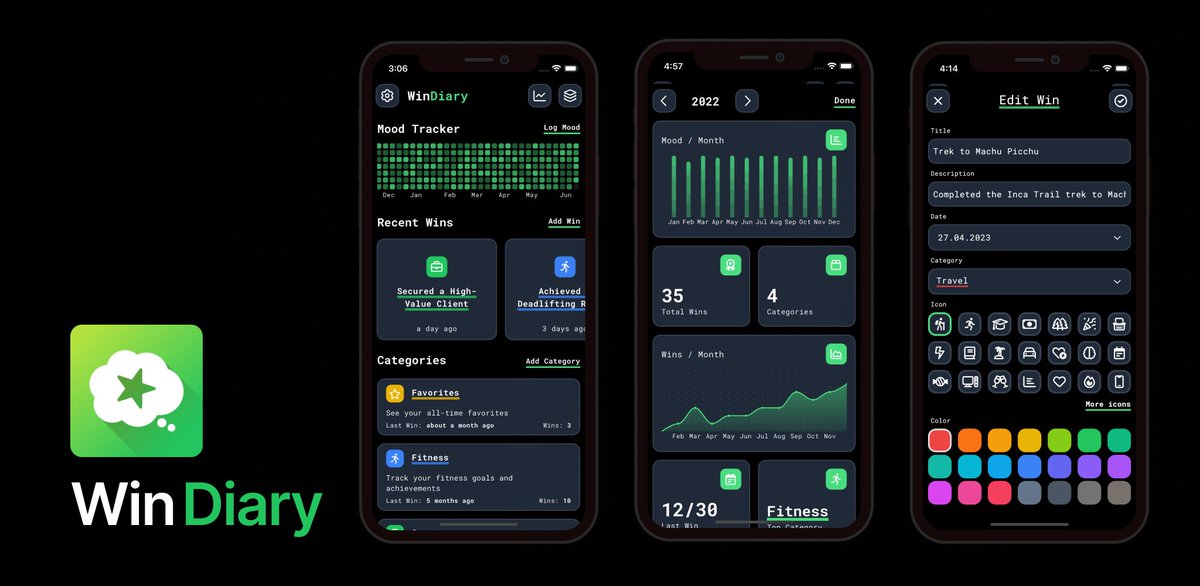 WinDiaryApp's tweet image. Introducing: Win Diary - Mood and Win Tracker for iOS and Android

😊 Mood Tracker: Daily mood check-ins
🏆 Win Tracker: Log personal victories
🎨 Customization: Design your win cards
💡 Insights: See growth via charts

windiary.app