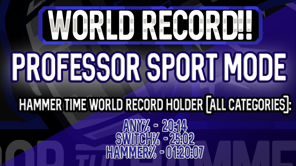 xDropTheHammer's tweet photo. Yoooooo!!! A huge congratulations goes out to Professor Sport Mode for securing the world record in Hammer Time in all three categories (any%, switch%, and hammer%)!!!
I personally appreciate the time and dedication that has been put in for these world record attempts. https://t.co/uVkjfECdvd