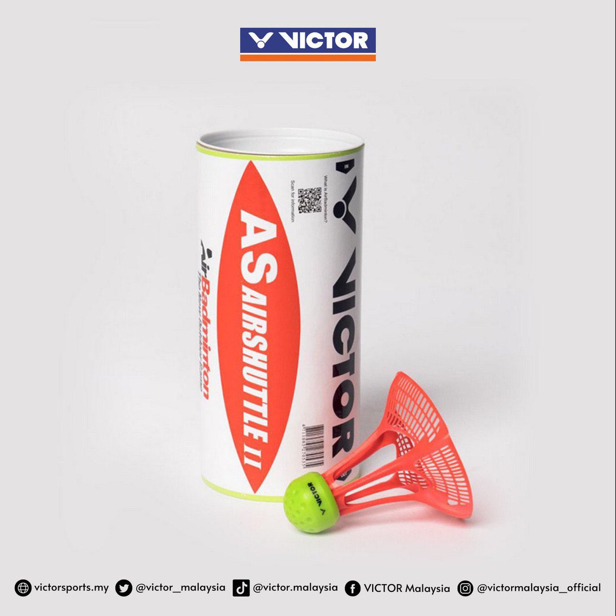 AS Airshuttle II, the shuttlecock for #AirBadminton!

Suitable for outdoor usage, it is made of nylon with 5 pillars & small holes to increase wind resistance.

⚖️ comparison:
Air Shuttle II - 8 grams
Normal shuttlecock - 5 grams

#VICTOR #ReadyToWin