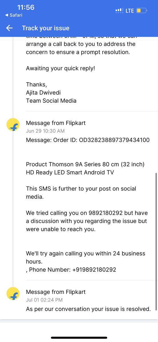 NMACA_India's tweet photo. @flipkartsupport Now u guys unilaterally mark issue resolved without having conversation. Better share proof of amount credited to my account for product return. And pls share details of my last conversation with you on call where I have accepted the resolution provided by you. Ridiculous seevice https://t.co/Yp4hBKMTUO
