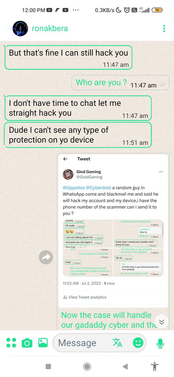 GiodGaming's tweet photo. @Uppolice @Cyberdost Still he blackmail me https://t.co/QO2DKpQy3y