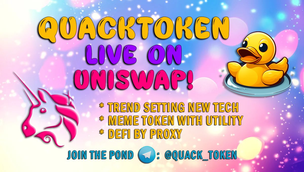 Quack_Token's tweet photo. Quack Token Hunting Season is Officially Open!!!
https://t.co/WaC4KW1tQa
Meet us on the Pond: https://t.co/ttJ14om4FB
#THEDUCK #THEDUCKSQUAD #QUACKTOKEN #memetokens #UNISWAP #ETH #BTC #PROXY #PROXYWALLET #DEFI #DEFIBYPROXY https://t.co/MECpnW50Sz