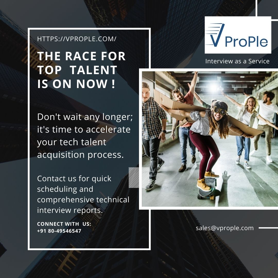 VProp1e's tweet image. The race for top talent is on now
Don&apos;t wait any longer; it&apos;s time to accelerate your tech talent acquisition process.
Connect with us: +91 80-49546547
Mail : sales@vprople.com
#interviewingservice #outsourcetechnicalinterview #interviewasaservice #technicalinterviewoutsour