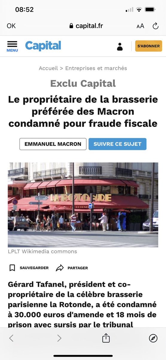 Le propriétaire de la brasserie préférée des Macron condamné pour fraude fiscale!😳

Protégé par les Macron?🤔

Article censuré qu’il est totalement interdit de diffuser!😉