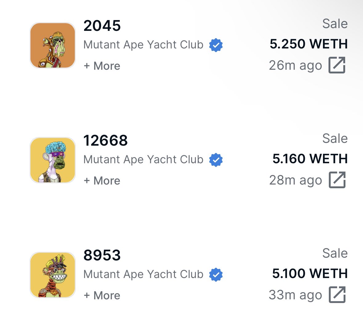 3orovik's tweet photo. Mutant Ape Yacht Club selling for 5.1 eth https://t.co/ATTNmGMKmR