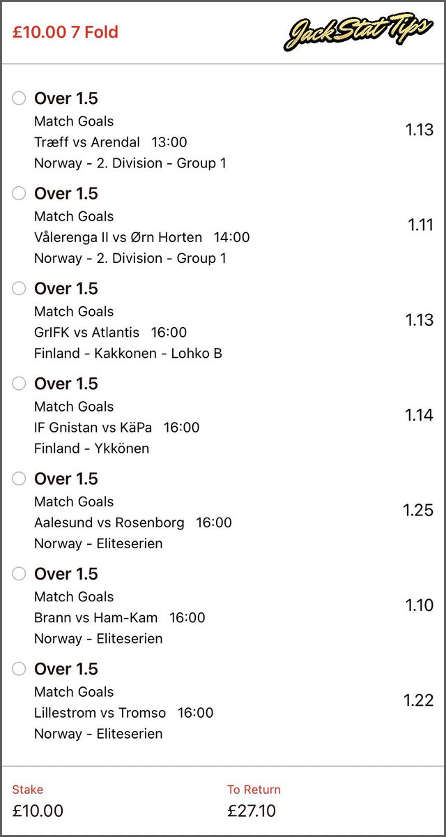 JackStatTips's tweet photo. JACK STAT FREE SUNDAY ACCA
⭐️⭐️⭐️⭐️⭐️⭐️⭐️⭐️⭐️⭐️⭐️⭐️
⏰ 1pm Kick Off
📊 7/4
⚽️ Over 1.5 Goals
We smashed yesterdays FREE tip so let’s smash todays as well
If you’re on with us and want more in the future, smash that like and retweet ❤️
#YesJack #bettingpicks #freeacca #winner https://t.co/yrJAiUIJZ6