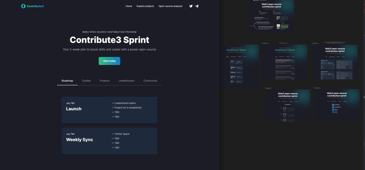 Doing some preparations for the Contribute3 Sprint The idea is to make open-source contribution easier for web3 developers with the help of: — Community — Gamification — Clear list of projects, tasks, and issues Gathered feedback from 10+ members already 💫 #buildinpublic