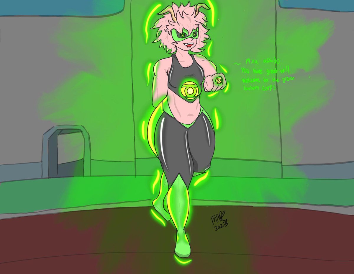Captainsmiley01's tweet photo. This is like a big what if Mina got a green lantern ring #MyHeroAcademia #greenlantern https://t.co/zb3aRWgeGX