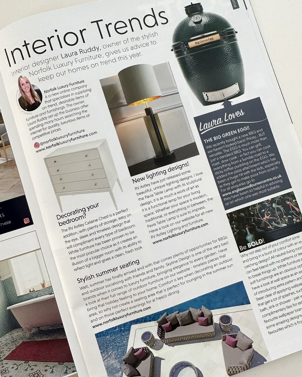 NorfolkLuxury_'s tweet photo. Check out July’s @PlacesandFaces magazine 🙌🏼🤗 Featuring @biggreenegguk @rvastley @skylinedesignuk @romo_fabrics 

Order your copy here:

https://t.co/5ZflgOZq05

#interiors #biggreenegg #romo #skylinedesign #rvastley #bbq #home #homedecor https://t.co/Ax99ZexlNU