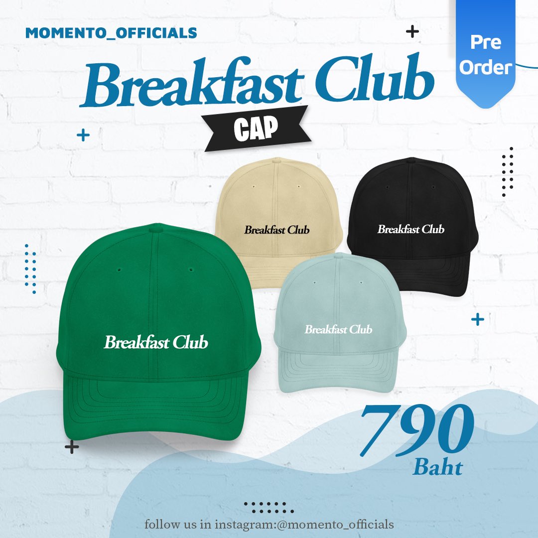 First_Memorie's tweet photo. 🌟 Pre-Order 🌟

🧢 Breakfast Club Cap
👜 Momento Club Bag

Now - 10 July  23
:
📍Pre - Order via 
line@ : momento_officials 
🫧 https://t.co/cdJep9EZId

#momento_officials
#Firstkanaphan 
#กองทัพของเฟิร์ส @Firstkpp https://t.co/e3FEo4czAi