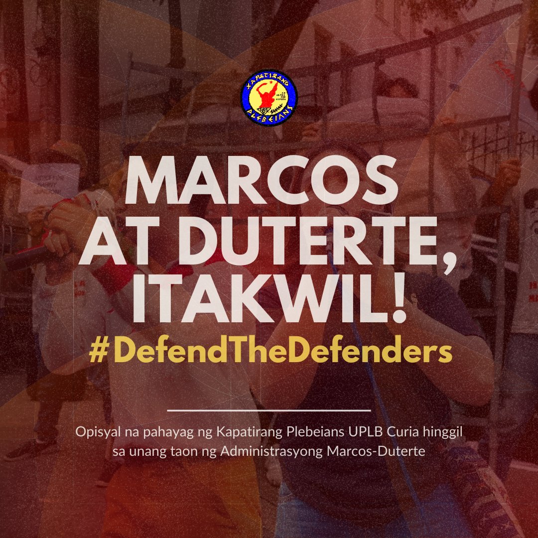 ISANG TAONG KAHIRAPAN AT PASISMO SA ILALIM NG ADMINISTRASYONG MARCOS-DUTERTE

#RejectMarcosDuterte
#MarcosItakwil
#HandsOffHumanRightsDefenders 
#HandsOffKenRementilla
#HandsOffJasminRubia
#DefendtheDefenders
#DefendST
#NOtoMROTC
#NoToMaharlikaFund
#NoToChaCha