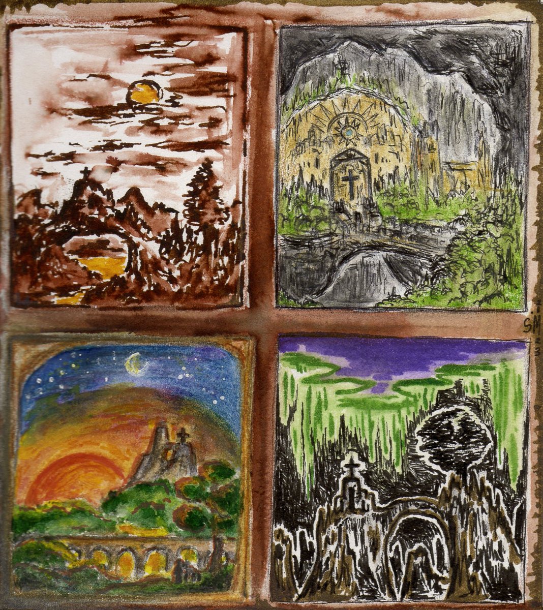 Virivishu's tweet photo. The Monasteries from my World
#art #traditionalart #sketchbook #drawings #coloredpencils #fineliner #pen #watercolor #fantasyart #landscape #scenerydrawing #smalldrawing https://t.co/JXpm1F3fli
