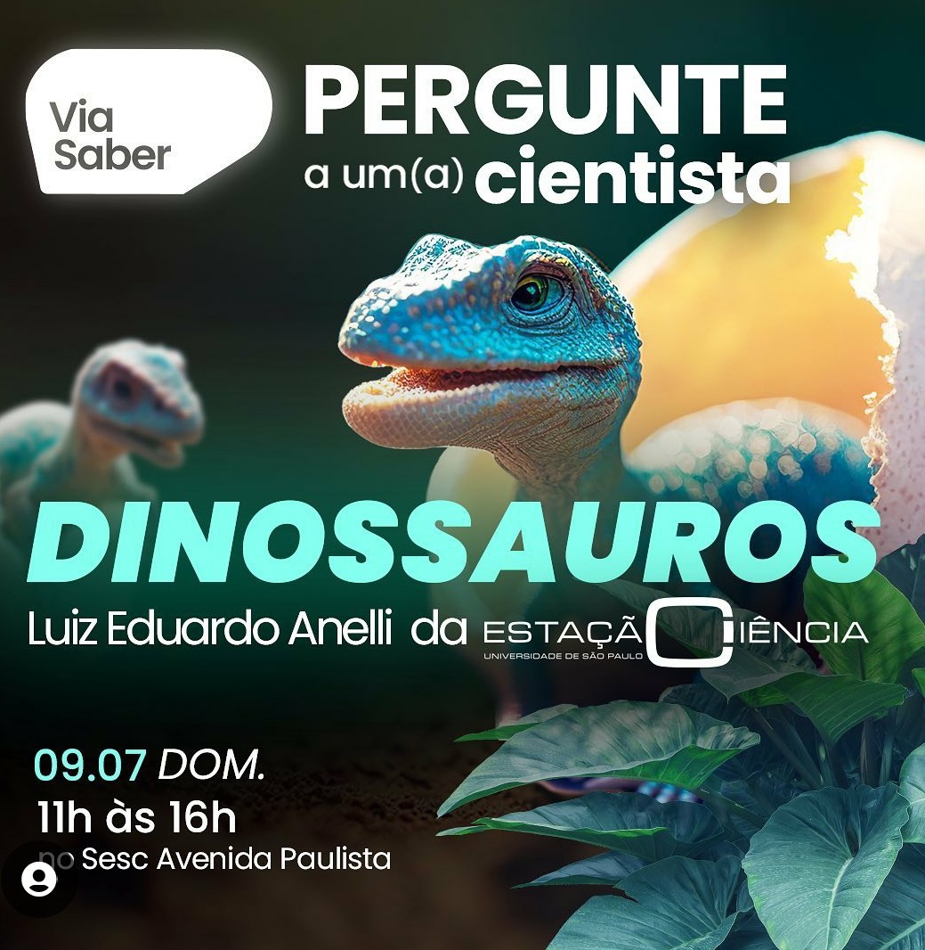 Domingo, "Pergunte a um(a) cientista" no <a href="/sescavpaulista/">Sesc Avenida Paulista</a> com Luiz Eduardo Anelli tirando suas dúvidas sobre Dinossauros.
<a href="/via_saber/">Via saber</a> #ciencia #dinossauros