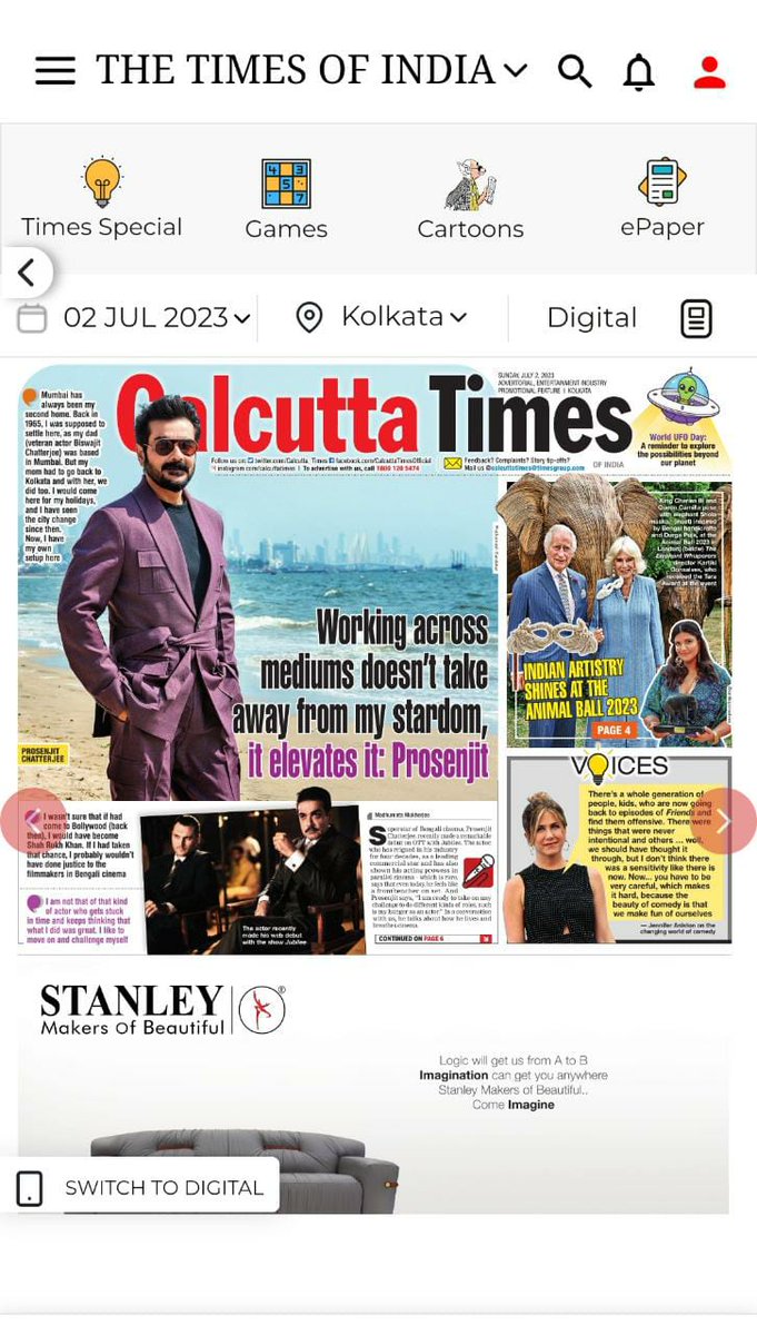saikatbiswas070's tweet photo. Pan India #Superstar @prosenjitbumba  today in all over India cover page of Times of India. ❤️🙏🏻 https://t.co/W4fmtyC2h9