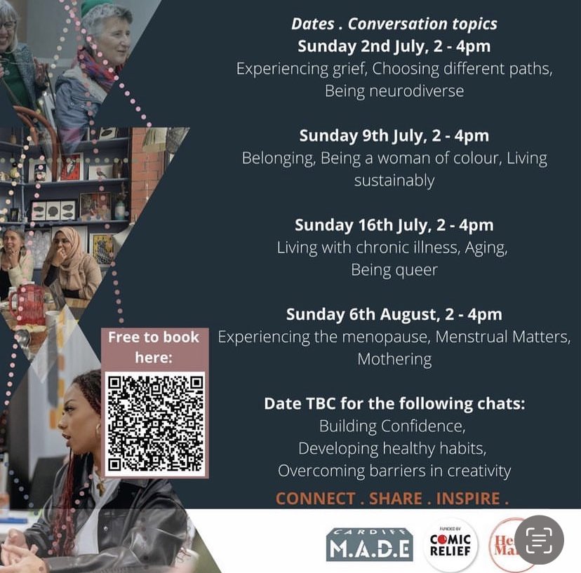 TODAY! First of our series of Female Line community meet ups on Sundays over the summer begin 2-4pm / free . Every session holds focused talk around a theme - todays 3 sessions are  : experiencing grief / choosing difference / &amp; being neuro-diverse…speak, listen, be heard, share