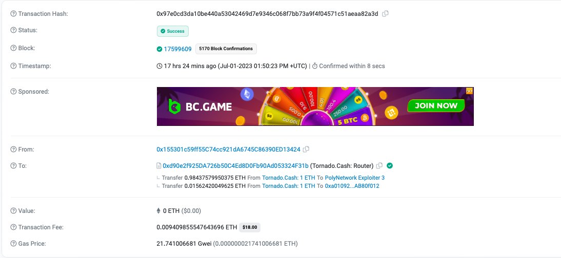 CryptoPatel's tweet photo. 4⃣ Asset Transfers 🔄
We have also observed the hackers transferring assets, including 1 $ETH to new wallets.
These transfers are likely intended for further sales or dispersal.
This Transferred to #Tornado Cash
#HACK #COOK #SHIB #Rfuel #Binance #ALts #BTC #Bitcoin https://t.co/9lGKiwNRK9