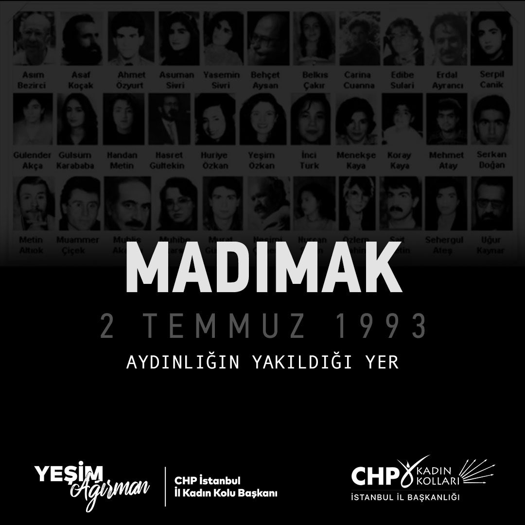 yesimagirman's tweet photo. 2 Temmuz 1993’te Sivas Madımak Oteli’nde katledilen canlarımızı rahmet ve özlemle anıyorum. Asla unutmayacağız. #unutMADIMAKlımda https://t.co/eXdPRfRJJH
