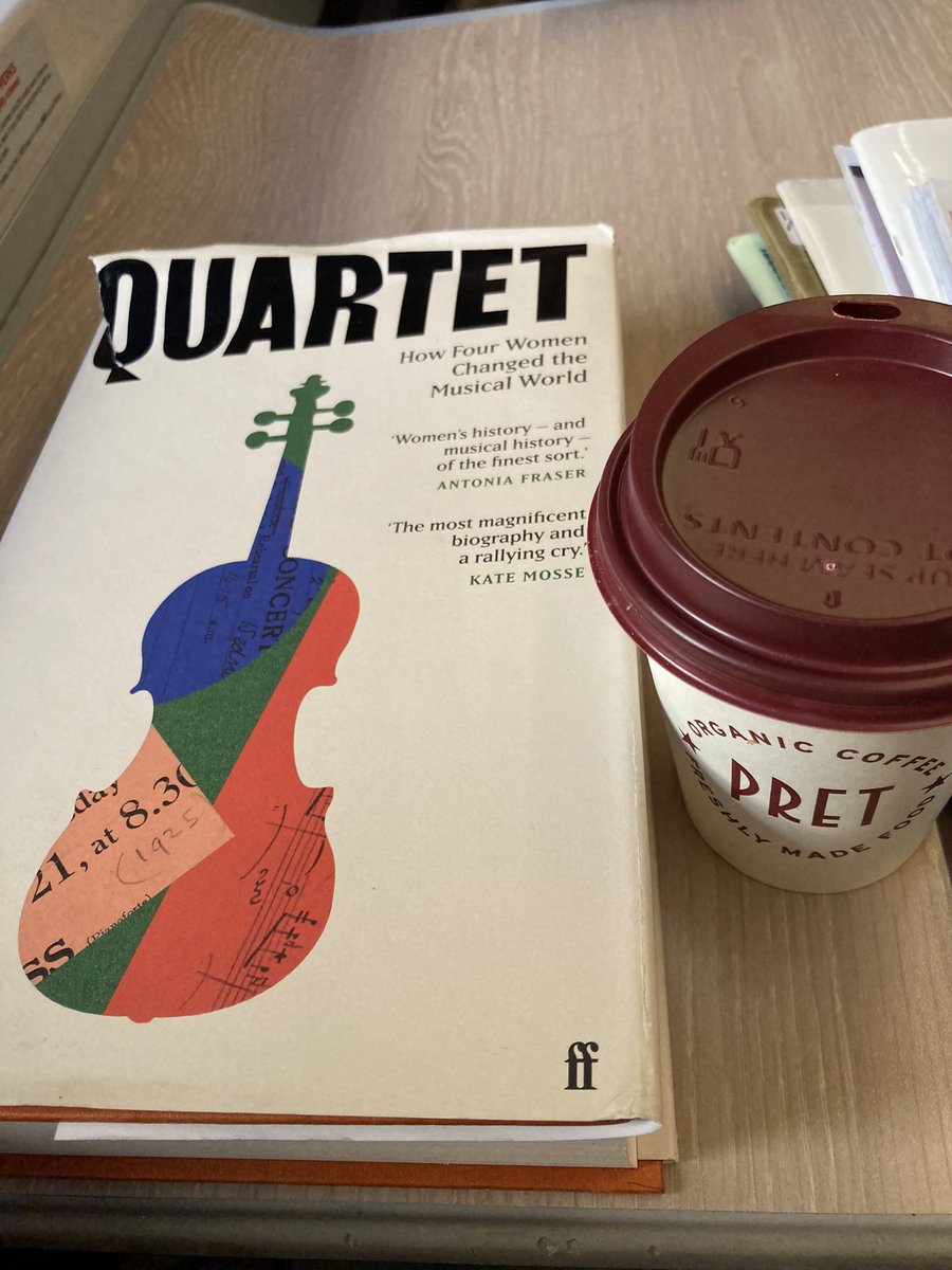 🚂 to Harrogate with a mediocre coffee but excellent book. Oh well, reading material is definitely the more important element today. Quartet is coming to @HarrogateFest this afternoon🎻🎹📙 @fhvln @LeahBroad