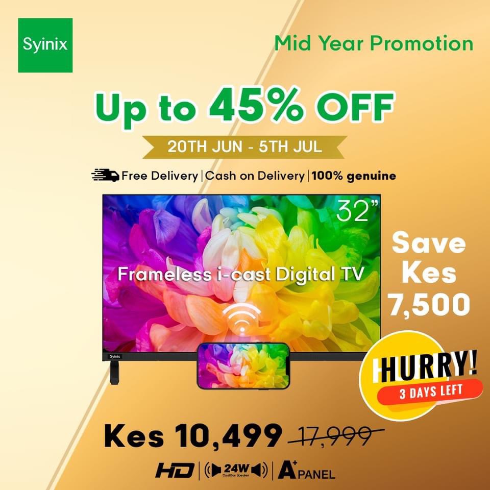 SyinixKE's tweet image. 🛒🛒Shop with us here ke.syinix.com/products/syini…
Only 3 days left guys. Remember free delivery is guaranteed.😉😉

#SyinixelectronicsKE #androidtvs #u51series #midyearsa