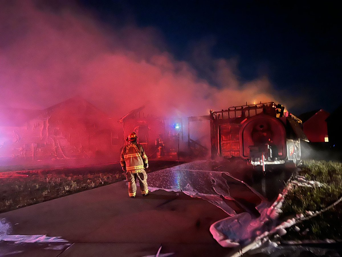 ClksFire's tweet photo. Sunday 1:58 am-
Battalion 3 Units from stations 10, 9, 8, &amp; 1 are on the scene of a fire on Button Ct.
This is the same residence of a previous arson investigation.
The homeowner was not home at the time of the fire.
No injuries are reported and investigators are on the scene. https://t.co/zE5QaYhDg6