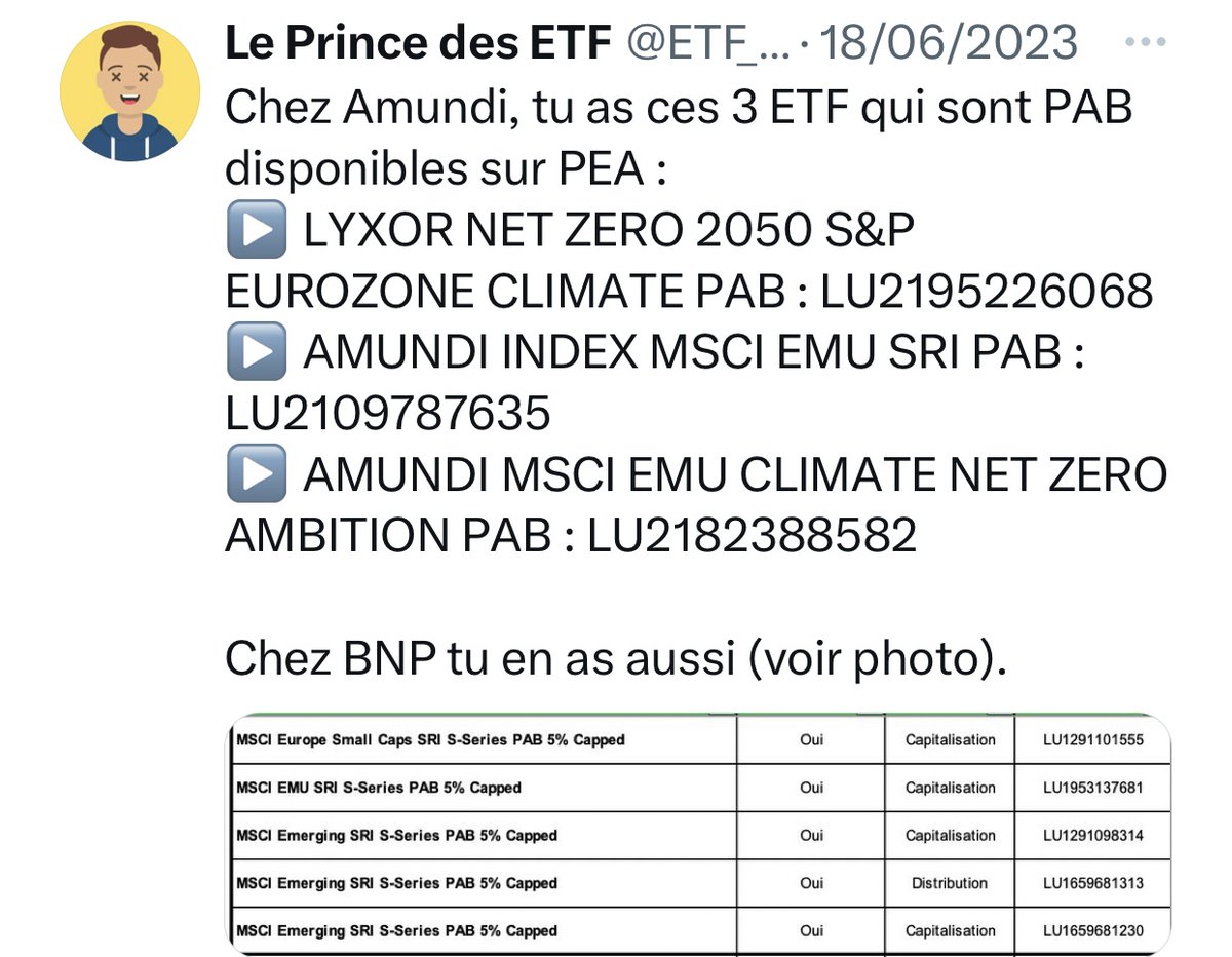 Quelques exemples d'ETF PAB identifiés par <a href="/ETF_Prince/">Le Prince des ETF</a>.