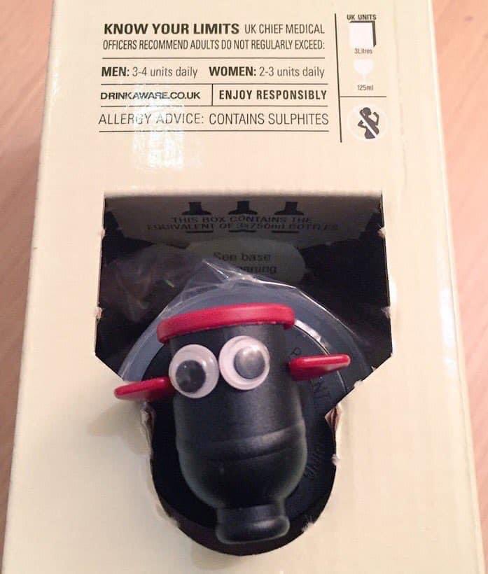 Apparently it’s 8 years today since I discovered that adding googly eyes to the tap on a wine box makes it look like Shaun the Sheep.