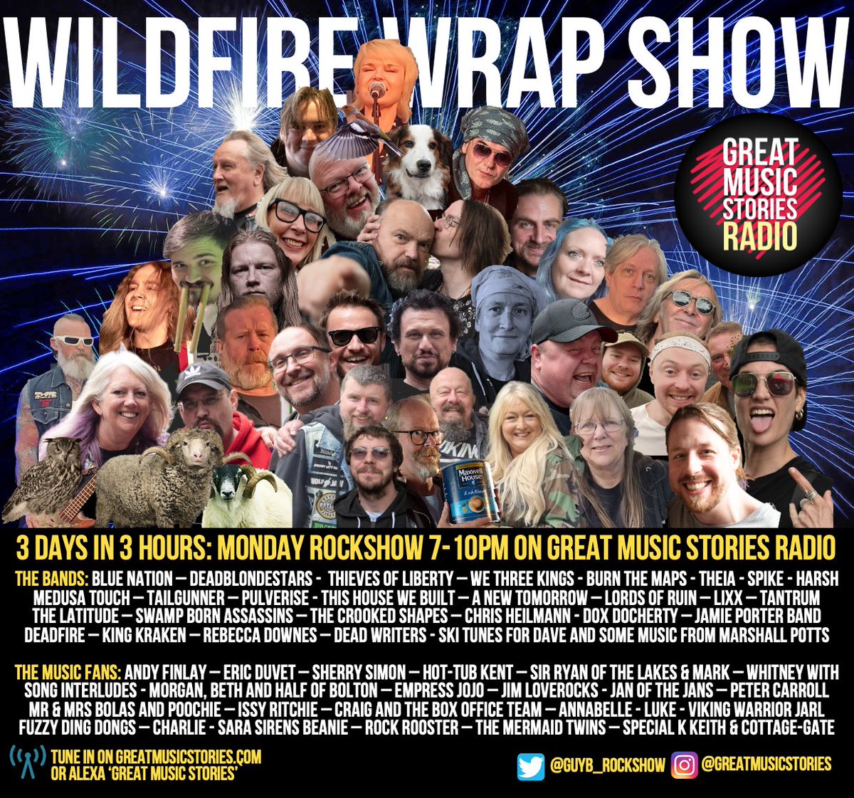 GuyB_rockshow's tweet photo. Monday Rockshow - the @WildFireFestUK wrapshow with @RebeccaDownesUK @MedusaTouch1 @PulveriseUK @bluenationmusic @wethreekings_ @DeadBlondeStars @SpikeQuireboys @KINGKRAKENUK @DeadFlightBand @SwampBorn @jamieporterband & many more https://t.co/F1tqJs0CQs