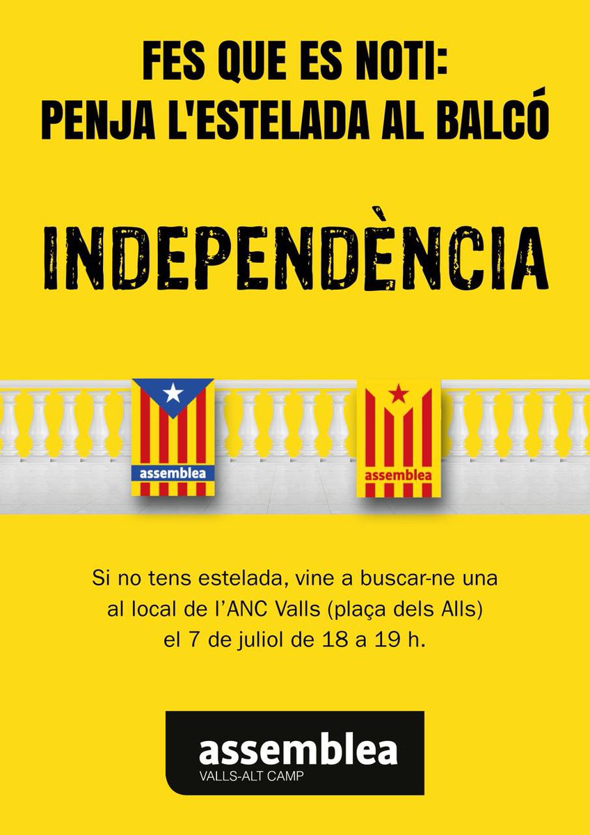 Penja l’estelada al balcó! #HiSom

👉 vallsaltcamp.assemblea.cat/lanc-valls-dem…
