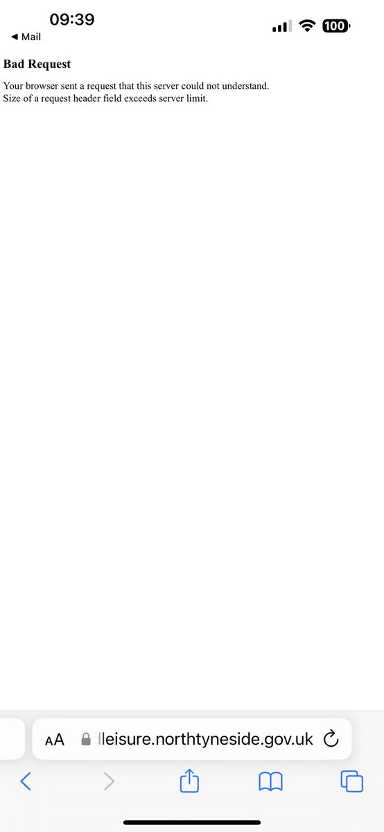 Hi <a href="/NTCouncilTeam/">North Tyneside Council</a>  I’ve registered for your new leisure booking system. It’s asked me to confirm my email but when you click the button it gives you a message bad request and a 404 error if I try to access the site. Can you please report the issue for me please 👍