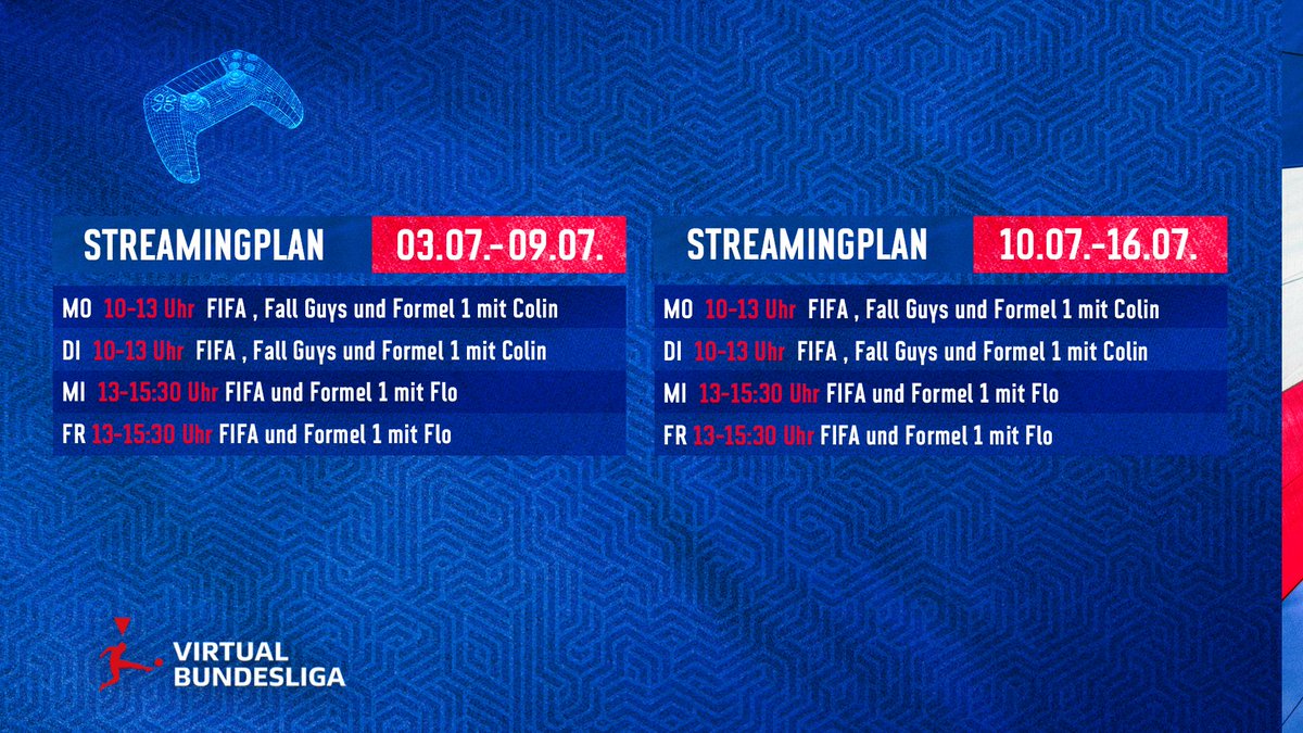 Es wird wieder Zeit für zwei neue Streamingpläne. 🔥

Ihr könnt euch auf FIFA, Formel 1 und Fall Guys Content mit <a href="/Cooolliiin_/">Cooolliiin</a> und <a href="/IRoyalDynasty/">RoyalDynasty</a> freuen!!!🎮

Schaltet also ein, um nicht zu verpassen!👀

#holsteinesports💙🤍❤️ #estorks🎮 #FIFA #streaming #twitch