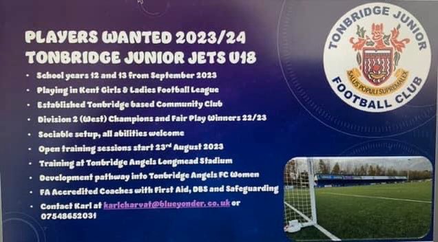 Our now under 18 jets are looking for new players next season if interested or you know someone who might be. Then why not get in touch contact details are below. #newplayerswanted #under18 #jets #newseason @tjfcgirls <a href="/KGLFL/">Kent Girls & Ladies Football League</a>  <a href="/KentFA/">Kent FA ⚽</a>  #tjfc